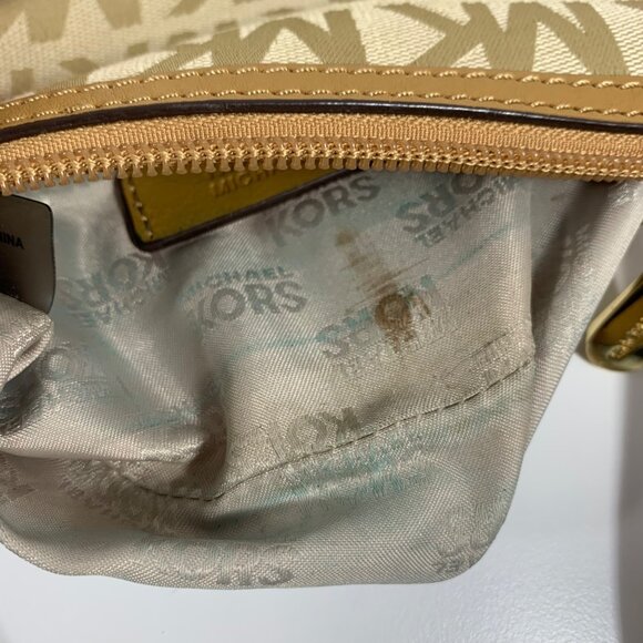 MICHAEL KORS Signature MK Logo Jacquard Leather Trim Wristlet Handbag Clutch - Picture 11 of 11